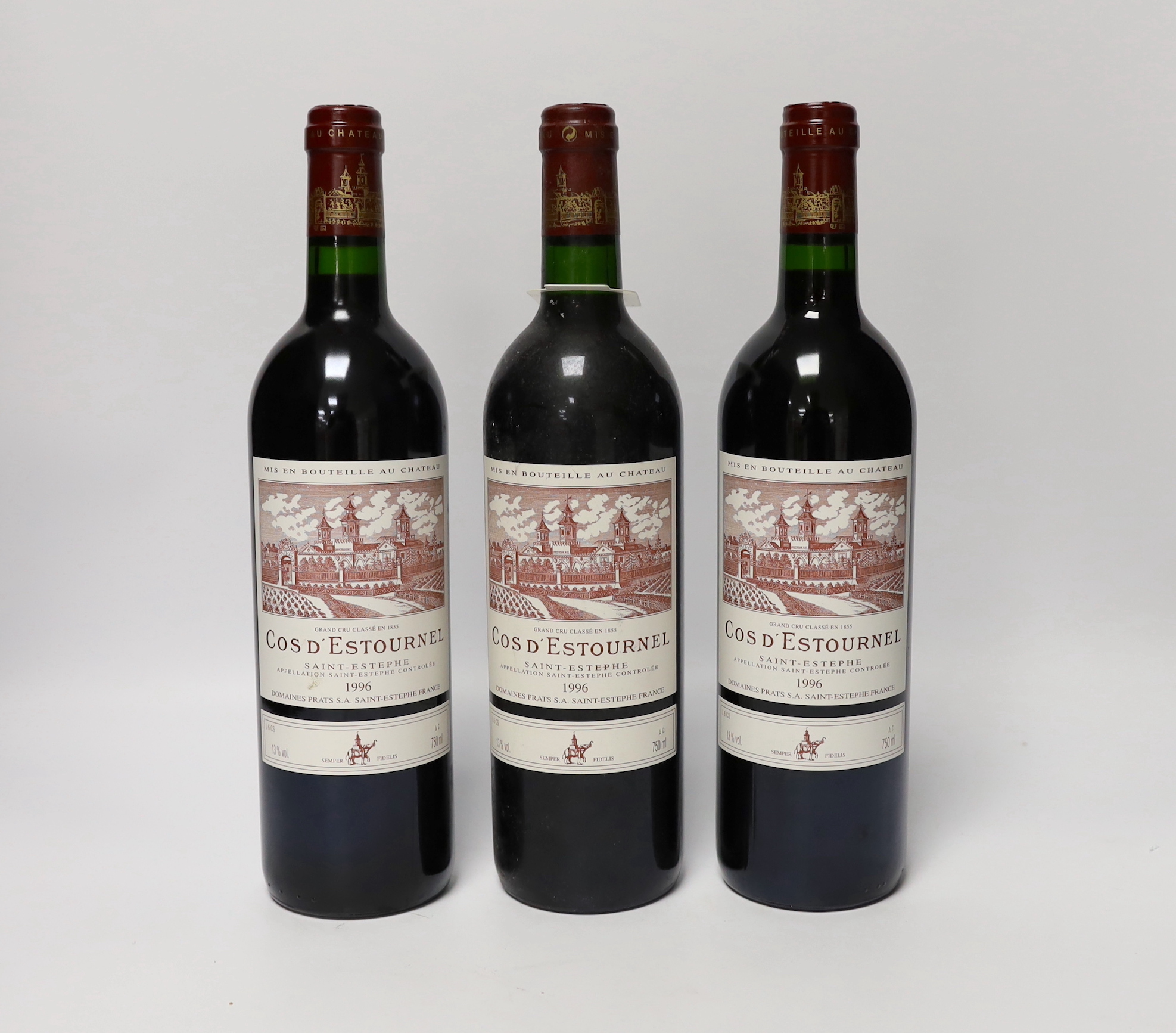 Three bottles of 1996 Cos D’Estournel Saint Estephe